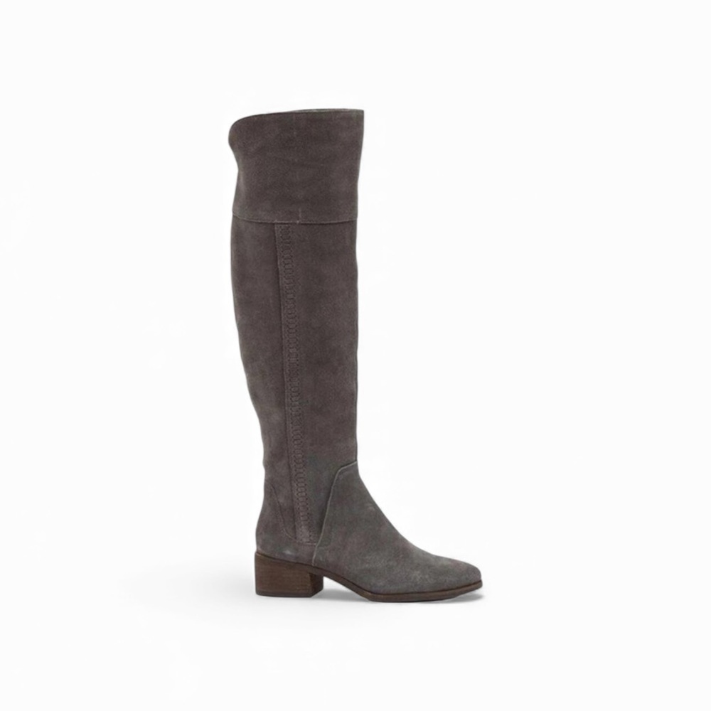 Vince Camuto Kochelda OTK Suede Boots Gray Over Knee Block Heel Size 7.5